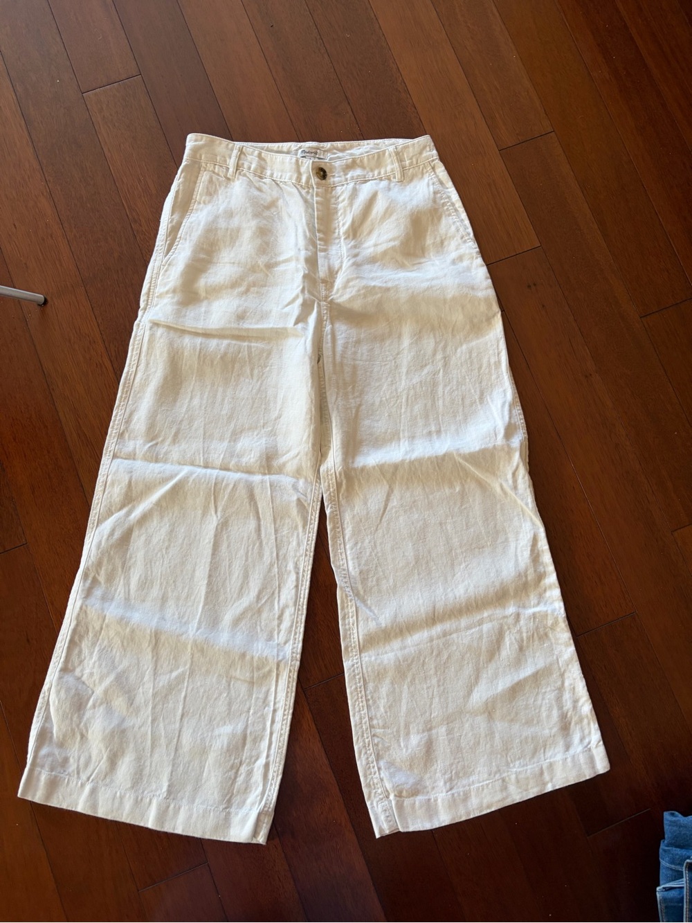 Madewell Ivory Linen Button-Front Pants